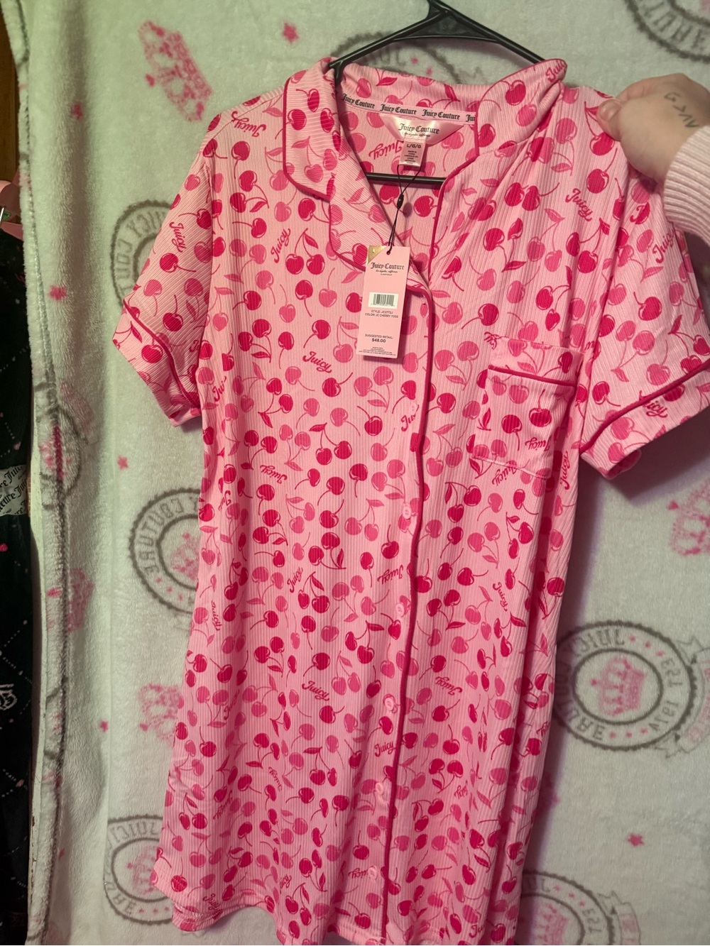 Juicy Couture Pink Cherry-Print Short-Sleeve Nightgown